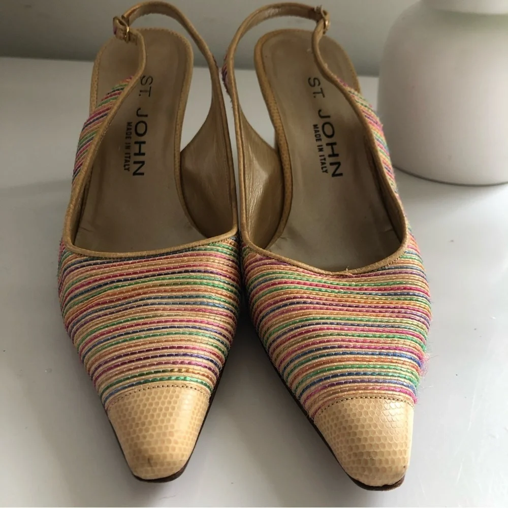 ST JOHN Women’s Slingback Heels Woven Multicolor Pointed Toe Rare Edition Size 6